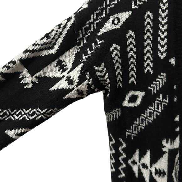 H&M Black White Jacquard Knit Open Front Longline Cardigan Women’s S Aztec - Picture 2 of 9